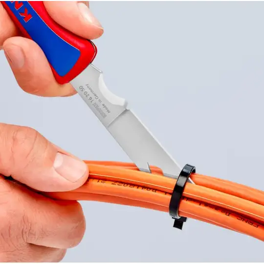 Składany nóż monterski dla elektryka Knipex [16 20 50 SB] z rękojeścią z tworzywa