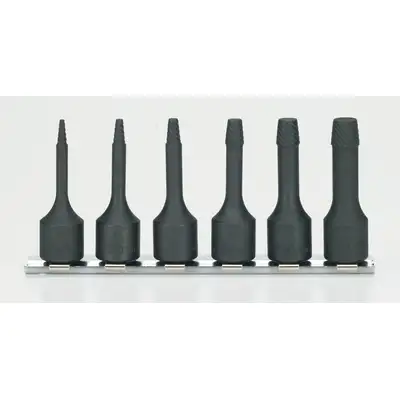 Zestaw 6 długich wykrętaków do urwanych śrub o gwintach M5-M20, zabierak kwadrat 3/8", KOKEN [RS3129/6-L60]