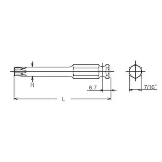 końcówka 7/16'' do śrub z gniazdem TORX, KOKEN - schemat