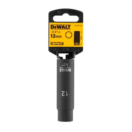 nasadka udarowa sześciokątna, wydłużana 1/2", rozmiar 12 mm, DeWalt [DT7546-QZ]