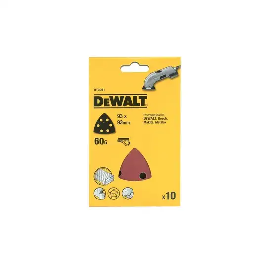 papier szlifierski typu DELTA 93x93x93mm na rzep, 6 otworów, granulacja 60, DeWalt [DT3091-QZ] 10szt.