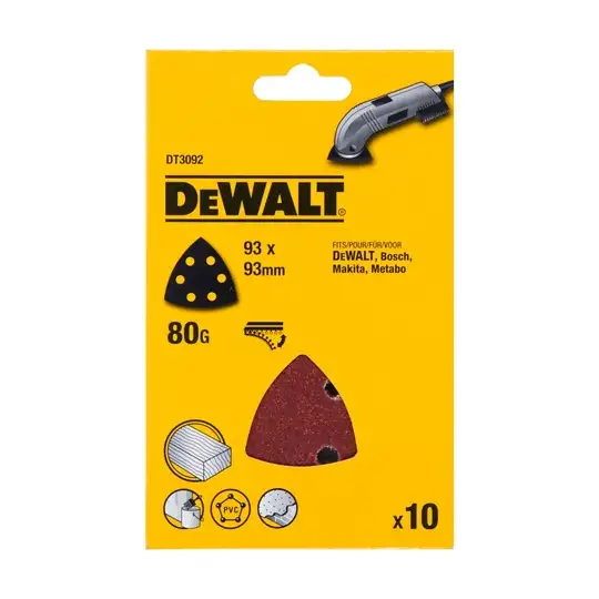 papier szlifierski typu DELTA 93x93x93mm na rzep, 6 otworów, granulacja 80, DeWalt [DT3092-QZ] 10szt.
