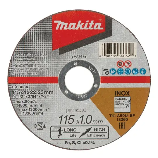 tarcza korundowa do cięcia metalu i stali nierdzewnej 115/22,23/1,0mm Makita [E-03034]