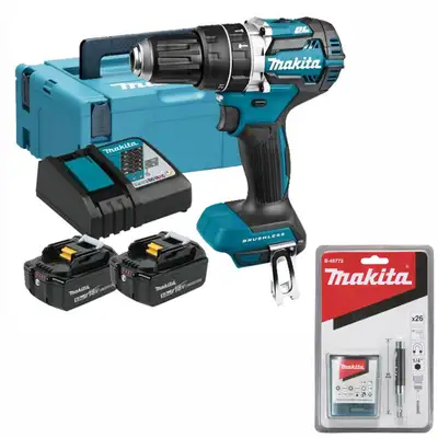 akumulatorowa wiertarko-wkrętarka udarowa 18V, Makita [DHP484RTJ] 2x5,0Ah, + Gratis