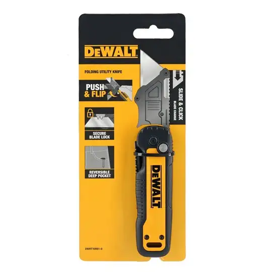nóż składany z ostrzem trapezowym, DeWalt [DWHT10991-0] bez magazynka na ostrza zapasowe