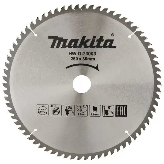 piła tarczowa do aluminium, 260/30mm, 70 zębów, Economy, Makita [D-73003]