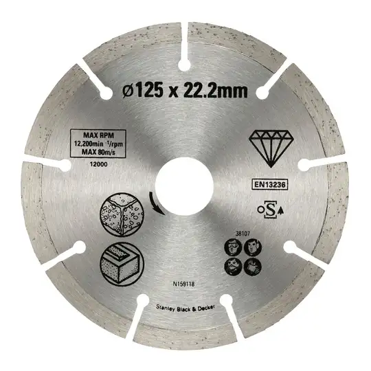 tarcza diamentowa segmentowa do szybkiego ciecia betonu, do szlifierek kątowych 125/22,2mm, Stanley [STA38107-XJ]