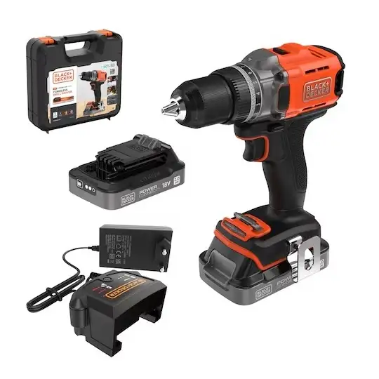 wiertarko-wkrętarka akumulatorowa, 45Nm, 18V POWERCONNECT, Black+Decker [BCD382D2XK-QW] 2x2,0Ah, walizka