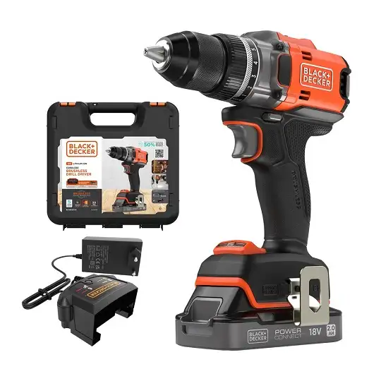 wiertarko-wkrętarka akumulatorowa, 50Nm, 18V POWERCONNECT, Black+Decker [BLD682D1XK-QW] 2,0Ah, walizka