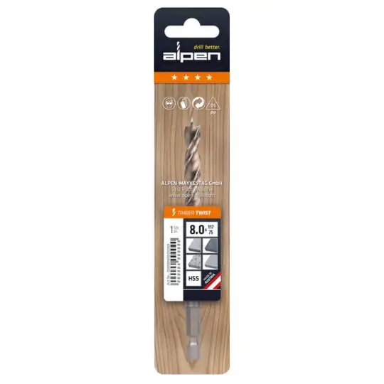 wiertło do drewna 5,0mm, 1/4' Timber Twist, HSS, Alpen [0067500500100]