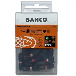 zestaw 25 szt. końcówek udarowych 1/4" do śrub typu TORX T30/25mm, Bahco [66IM/T30C-25P]