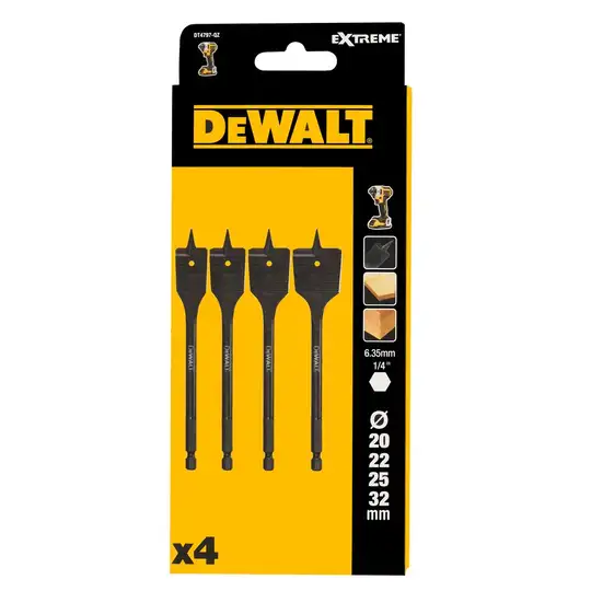 zestaw 4 wierteł udarowych płaskich do drewna 14, 18, 22, 25, 32mm DeWalt [DT4797-QZ] serii EXTREME