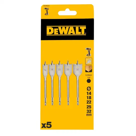 zestaw 5 wierteł płaskich do drewna 14, 18, 22, 25, 32mm DeWalt [DT4798-QZ]