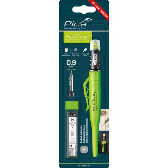 zestaw - ołówek automatyczny i 24 sztuki wkładów grafitowych H 0,9mm, Fine Dry, Pica [70705]