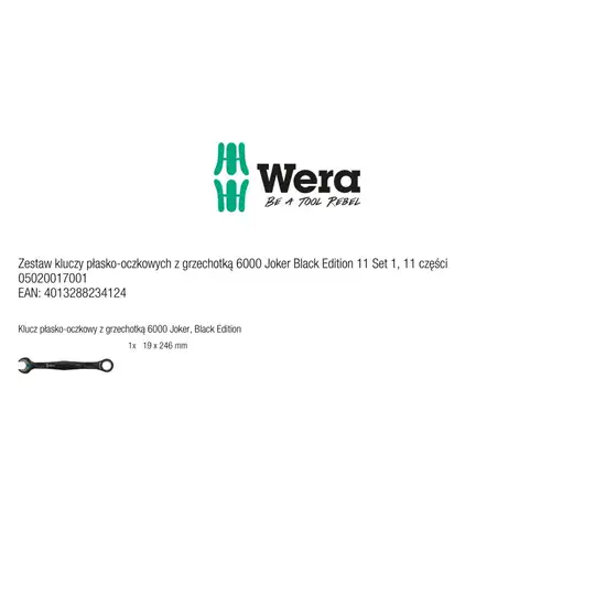 11 kluczy płasko-oczkowych z grzechotką Joker 6000 Black Edition Wera [05020017001]