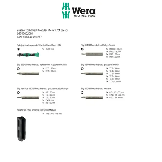 21szt. końcówek 1/4'' Tool-Check Modular Micro 1 WERA [05049002001]