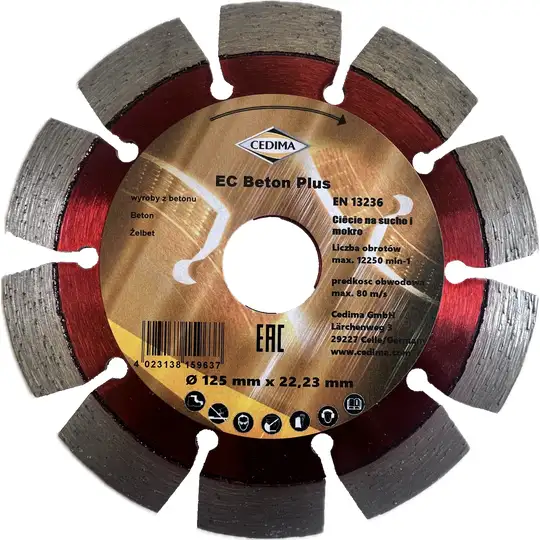 Tarcza diamentowa do cięcia betonu zbrojonego, 125/22.23mm, CEDIMA [EC BETON PLUS 125]