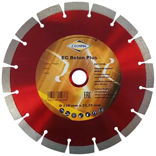 Tarcza diamentowa do cięcia betonu zbrojonego, 230/22.23mm, CEDIMA [EC BETON PLUS 230]