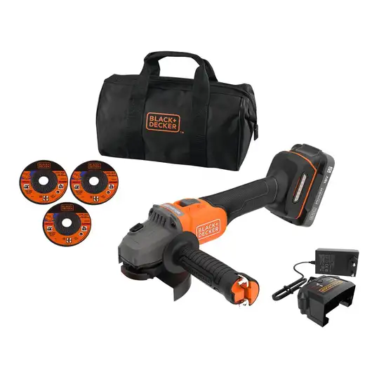 akumulatorowa szlifierka kątowa 115mm, POWERCONNECT 18V, 2,0Ah, Black+Decker [BCG6L8D1S-QW] Li-Ion