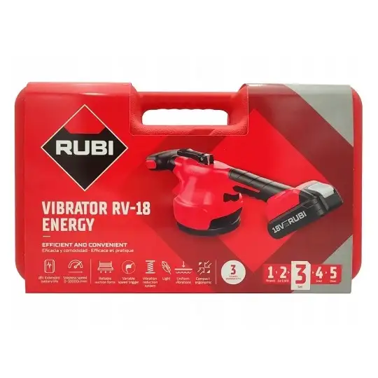 akumulatorowy wibrator do płytek z przyssawką 18V, RV-18 ENERGY, Rubi [60943] 2,0Ah