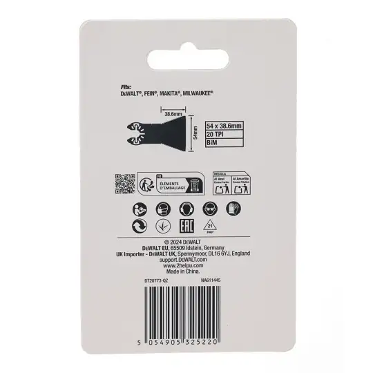 brzeszczot BiM do narzędzi wielofunkcyjnych, 3 krawędzie tnące, 54x38,6mm, EXTREME, DeWalt [DT20773-QZ] do cięcia drewna, drewna z gwoździami, płyt G-K i PVC