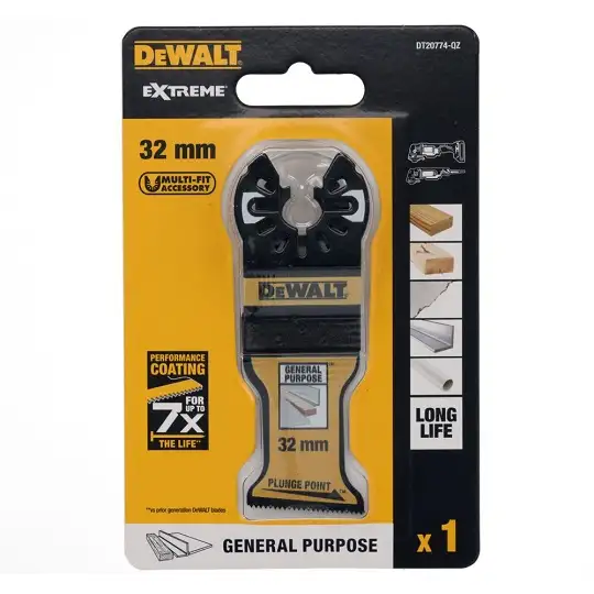 brzeszczot BiM do narzędzi wielofunkcyjnych, 32x43mm, EXTREME, DeWalt [DT20774-QZ] do cięcia drewna, drewna z gwoździami, płyt G-K i PVC