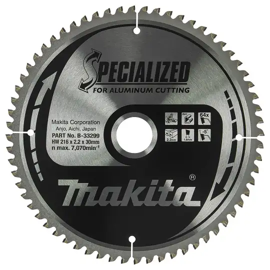 piła tarczowa do aluminium, PVC, laminatów, 216/30mm, 64 zęby, SPECIALIZED Makita [B-33299]