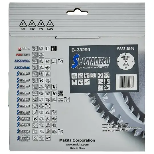 piła tarczowa do aluminium, PVC, laminatów, 216/30mm, 64 zęby, SPECIALIZED Makita [B-33299]