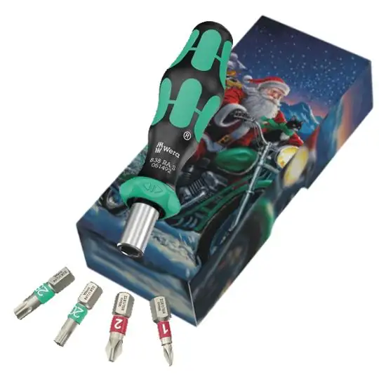 rękojeść z funkcją grzechotki z 4 końcówkami 1/4", 838 RA S/4 Christmas 2025, WERA [05135823001] w świątecznym opakowaniu, na prezent