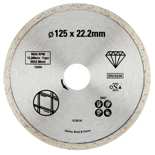 tarcza diamentowa ciągła, do ceramiki, 125/22.23/2mm, Stanley [STA38007-XJ]