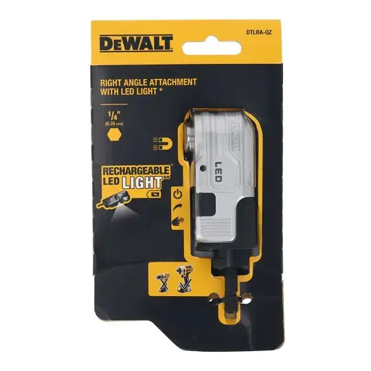 udarowa głowica kątowa 90° z oświetleniem LED, 1/4" , DeWalt [DTLRA-QZ]