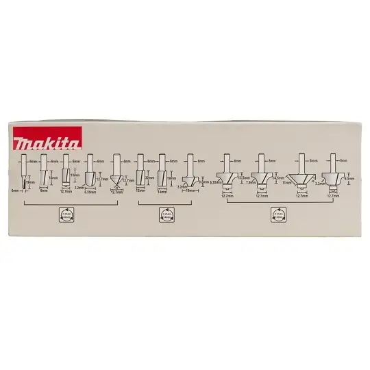 zestaw 12szt. frezów HM/CT do frezarki górnowrzecionowej, trzpień 6mm, Makita [D-57065]
