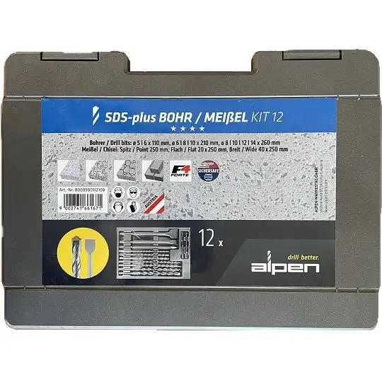 zestaw 12szt. wierteł i dłut do betonu SDS+, F4 Forte, KIT-12, Alpen [0000500112100]