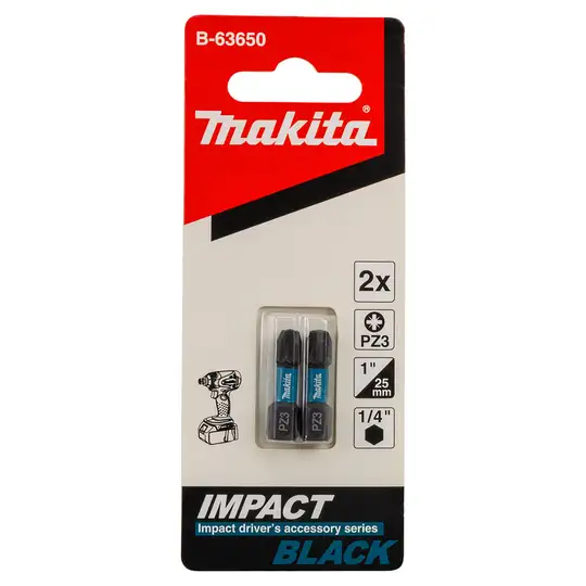 zestaw 2 szt. końcówek udarowych Pozidriv PZ3/25mm, IMPACT BLACK MAKITA [B-63650]