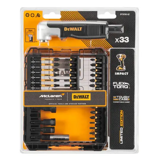 zestaw 33 szt. końcówek udarowych 1/4" z głowicą kątową, FLEXTORQ, SMALL TOUGH CASE, MCLAREN, DeWALT [DT70782-QZ]
