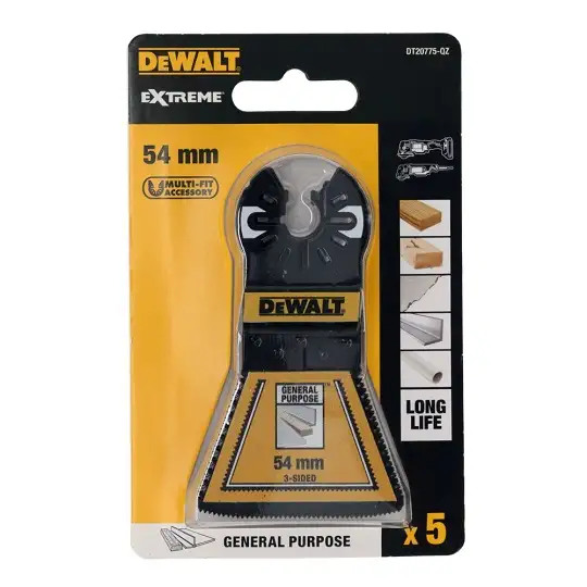 zestaw 5 szt. brzeszczotów BiM z 3 krawędziami tnącymi do narzędzi wielofunkcyjnych, 54x38,6mm, EXTREME, DeWalt [DT20775-QZ]