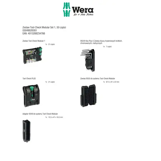 zestaw 50szt kluczy, końcówek i nasadek 1/4'' Tool-Check Modular Set 1 WERA [05049020001]