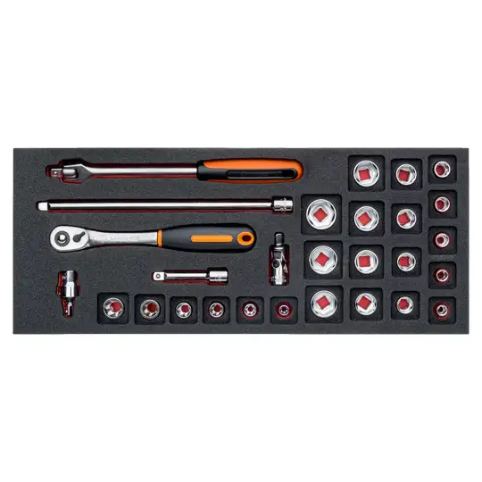 28szt. nasadek 3/8" i akcesoriów, Bahco [FF1E2103] rozmiar 1/3 szuflady wózka narzędziowego