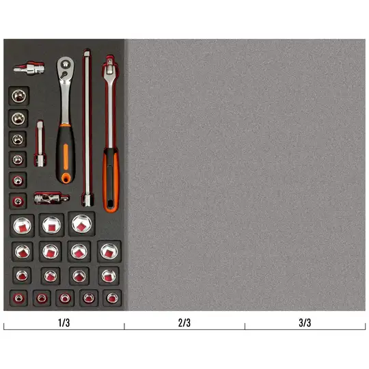 28szt. nasadek 3/8" i akcesoriów, Bahco [FF1E2103] rozmiar 1/3 szuflady wózka narzędziowego