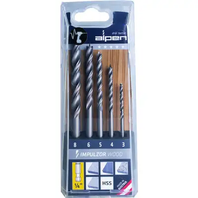 5szt wierteł do drewna, mocowanie 1/4", IMPULZOR, ALPEN [0057500005100]