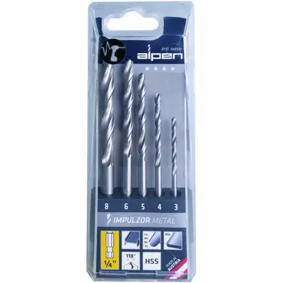 5szt wierteł do metalu, mocowanie 1/4", IMPULZOR, ALPEN [0057000005100]