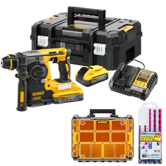 Akumulatorowa młotowiertarka SDS+ 18V Li-Ion 2 x 5,0Ah POWERSTACK DeWalt [DCH273H2T-QW] + oragnizer i wiertła gratis