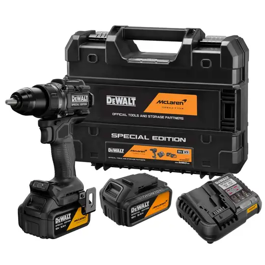 Akumulatorowa wiertarko-wkrętarka 2x5Ah, 18V XR, DEWALT [DCD81MP2T-QW] edycja MCLAREN