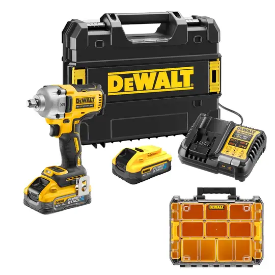 Akumulatorowy klucz udarowy 1/2", 812Nm, 2x5,0 Ah Li-Ion POWERSTACK 18V XR, DeWalt [DCF891H2T-QW] + organizer gratis
