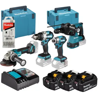 Akumulatorowy zestaw Combo DDF489 + DTD173 + DHR243 + DGA504, 3x5.0Ah, 18V, Makita [DLX4196JX1]