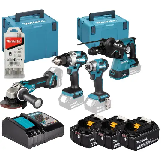 Akumulatorowy zestaw Combo DDF489 + DTD173 + DHR243 + DGA504, 3x5.0Ah, 18V, Makita [DLX4196JX1]