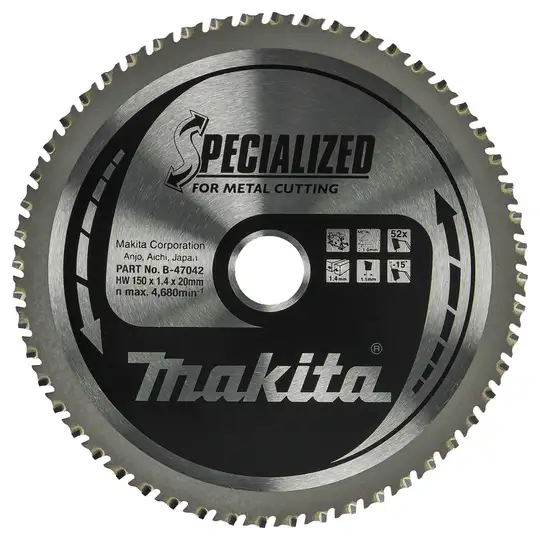Tarcza tnąca do cienkiej stali 150x20mm 52 zęby, SPECIALIZED, Makita [B-47042]