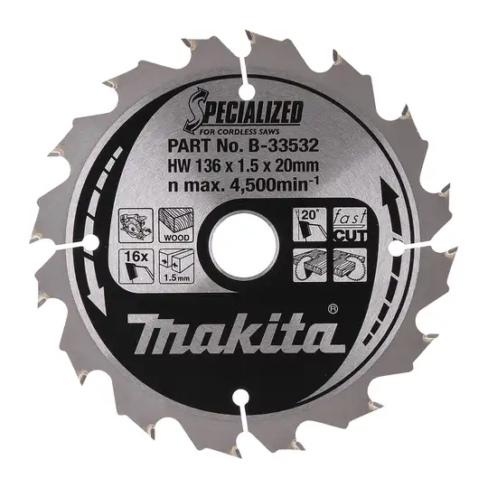 Tarcza tnąca do drewna, 136x20mm, 16 zębów, SPECIALIZED, Makita [B-33532]