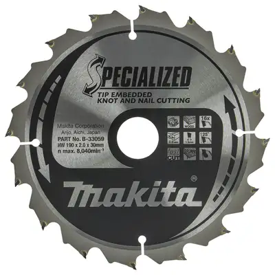 Tarcza tnąca do drewna z gwoździami, 190x30mm, 16 zębów, Specialized, Makita [B-33059]