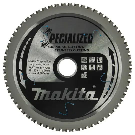 Tarcza tnąca do metalu 150x20mm 60 zębów, SPECIALIZED, Makita [B-47058]